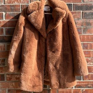 Zara Woman Faux Fur Button Down Coat